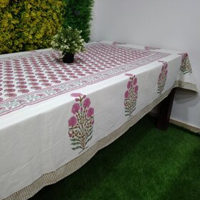 Urban Village Floral Motif Design Hand Block Printed 8 Seater Table Cloth,100 Cotton Block Print (152.4 cm 274.32 cm)
