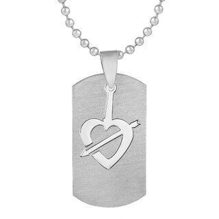                       Tungsten Cupid Arrow in Heartshape Tag chain pendant Men Women                                              