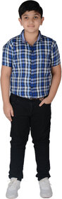 Kid Kupboard Cotton Half-Sleeves Check Printed Shirt For Boys (Blue)