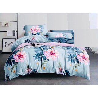                      210 TC 100   Aqua  Indian Glace Cotton Double Bedsheet + 2 Pillow Cover                                              