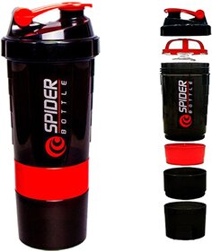 3 in 1 Compartement For Protein Spider Shaker Protein Bottle 600 ML (Black)