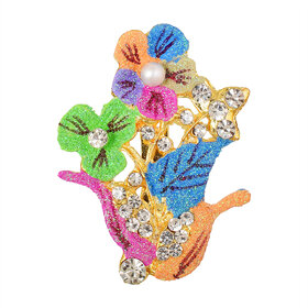 Brass Goldplated Flower design Colourful  Sareepin Dupatta Pallu Pin Brooch (MM3624SPDM)