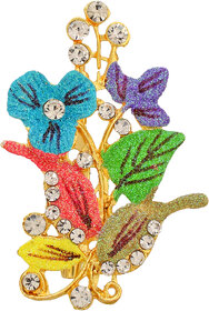 Brass Goldplated Flower design Colourful  Sareepin Dupatta Pin Brooch unisex (MM3633SPDM)