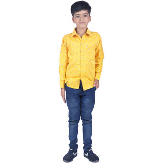 Kid Kupboard Pure Cotton Full-Sleeves Shirt For Boys (Light Yellow, Pack of 1)
