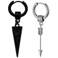 M Men Style Hollow-Out Triangle Rock Studs With  Arrowhead  Huggie  Stainless Steel Hoop Earrings