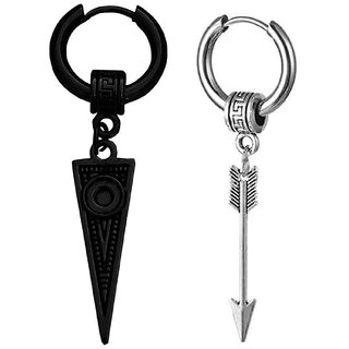                       M Men Style Hollow-Out Triangle Rock Studs With  Arrowhead  Huggie  Stainless Steel Hoop Earrings                                              
