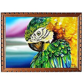 Emperor Art Gallery  Parrot Art Painting Print With Laminated # Wood Frame # (Size 13.4 x 17.5)