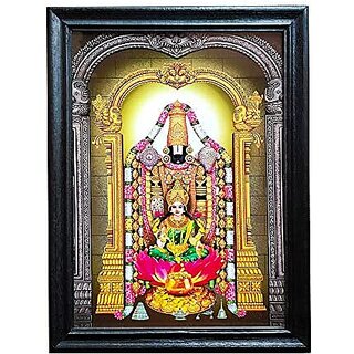                       Mperor Emperor God Venkateswara Swamy with Lakshmi Photo Wood Frame (13.2 x 9.7 Inches)                                              