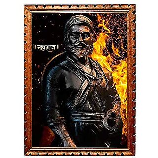                       Emperor Art GalleryThe Great Warrior Shivaji Maharaj Religious Art Print with Laminated Wood Frame 18 inch x 13 inch Painting                                              