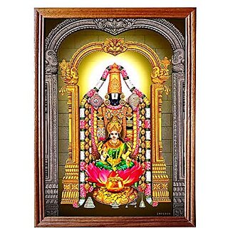                       Mperor Art Galler Teak Wood God Venkateswara Swamy with Lakshmi Photo Frame (12.5 x 9.2 Inches) Wall Mount                                              