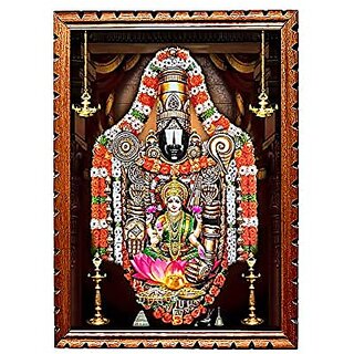                       Emperor Art Gallery  God Venkateswara Swamy with Lakshmi Photo # Wood Frame # Size(14.5 X 10.7 ) (Brown)                                              