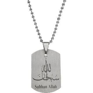                       M Men Style Islamic Allah Muslim Islamic Jewelry  Black &Silver  Stainless Steel Pendant Chain                                              