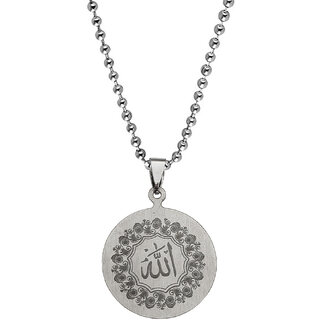                       M Men Style Islamic Allah Muslim Islamic Jewelry Black &Silver  Stainless Steel  Pendant Chain                                              