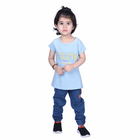 Kid Kupboard Half-Sleeves Pure Cotton T-Shirt For Baby Girls (Pack of 1, Blue)