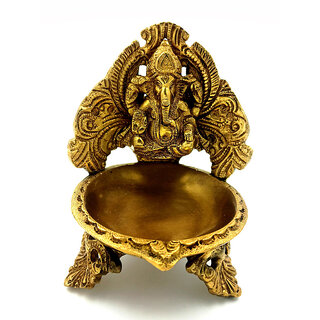 Arihant Craft Hindu God Ganesha Oil Lamp Ganpati Statue Sculpture Hand Craft Showpiece  12.5 cm (Brass, Gold)