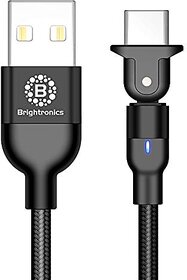 Brightronics USB Type-C to USB-A 2.0 Cable 180 Degree Rotation for Gaming- 3.2 Feet (1 Meter) Black