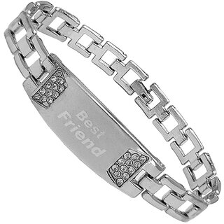                       M Men Style Friendship Day  Best  Friend  Word  Wristband  Silver  Metal  Stainless Steel  Bracelet                                              