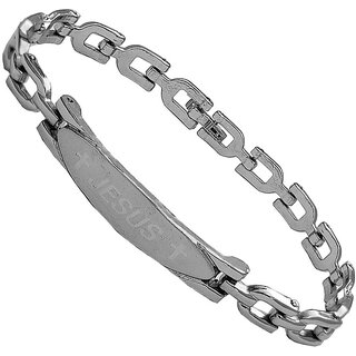                       M Men Style  Religious Chrismax  Gift  Jesus Word  Wristband Silver  Metal Stainless Steel Bracelet                                              