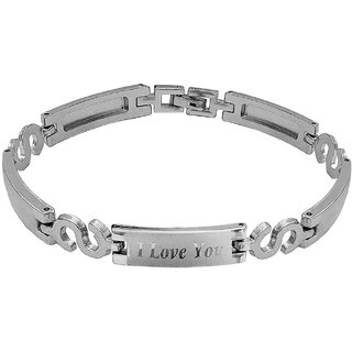                       M Men Style  Valentine  Gift  I LOVE YOU  Word  Wristband  Silver  Metal  Stainless  Steel Bracelet                                              