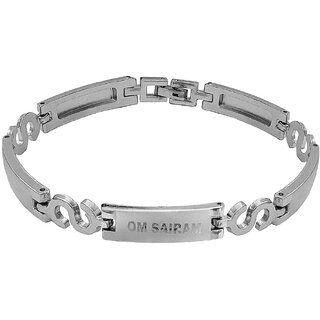                       M Men Style  Religious Om Sai Ram  Silver  Metal  And  Stainless Steel  Bracelet                                              