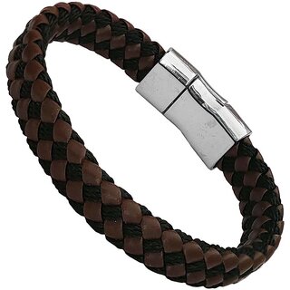                       M Men Style Valentine Day Gift  Mens  Trendy  Brown  Leather  Stainless Steel  Bracelet For Men                                              