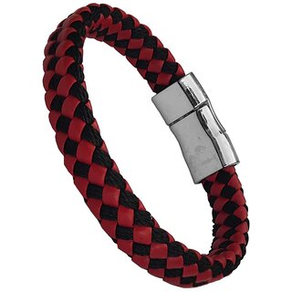                       M Men Style  Valentine Day Gift  Mens  Trendy  Red Black  Leather Stainless Steel  Bracelet For Men                                              