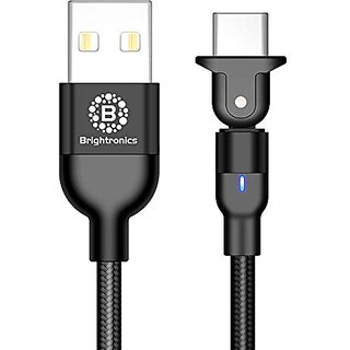 Brightronics USB Type-C to USB-A 2.0 Cable 180 Degree Rotation for Gaming- 3.2 Feet (1 Meter) Black