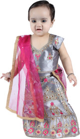 Kid Kupboard Lehenga Choli Set with Duppatta For Baby Girls Pure Cotton (Grey, Pack of 1)