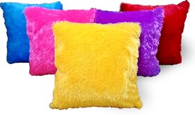 Saksham Enterprises Multicolor Fur Cushion Covers (Pack of 5, 40 cm40 cm)