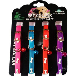 Petshop7 Cat Kitten Reflective Adjustable Collar Safety Buckle with Bells Cat Radium Adjustable Collar with Bell for Pup