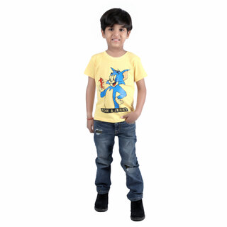                       Kid Kuboard Half-Sleeves Pure Cotton Solid T-Shirt For Boys (Light Yellow, Pack of 1)                                              
