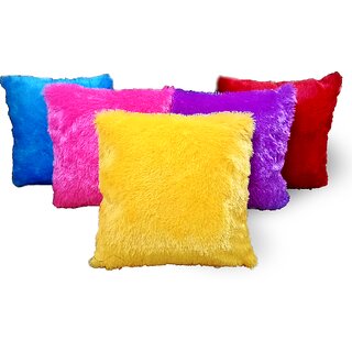 Saksham Enterprises Multicolor Fur Cushion Covers (Pack of 5, 40 cm40 cm)