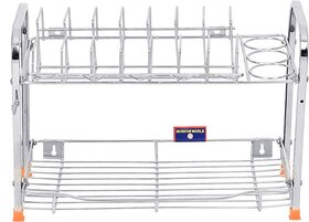 Decoration World Stainless Steel 2,3, 4 Shelf Wall Mount Kitchen  Rack Utensils Rack Plate  Cutlery Stand 13X22 Inch