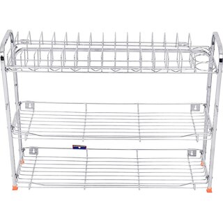                       Decoration World Stainless Steel 2,3, 4 Shelf Wall Mount Kitchen  Rack Utensils Rack Plate  Cutlery Stand 24X31 Inch                                              