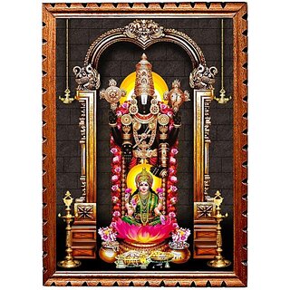                       Mperor God Venkateswara Swamy With Lakshmi Photo Frame # Wood Frame With Glass# Size(14.5 X 10.7)Inch Brown Religious Religious Frame                                              