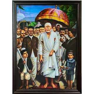                       Mperor Shirdi Sai Baba Photo Frame With High Quality Laminated Print And Original Wood Frame Size (27.2 X 19.5)Inche Religious Frame                                              