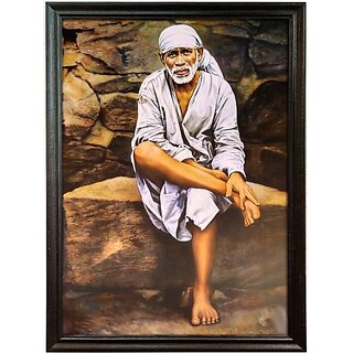                       Mperor Shirdi Sai Baba Photo Frame With High Quality Laminated Print And Original Wood Frame Size (28 X 19.5)Inch Religious Frame                                              