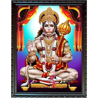                       Mperor Lord Hanuman Laminated Digital Reprint With Wood Frame (10 X 14)Inch Religious Frame                                              