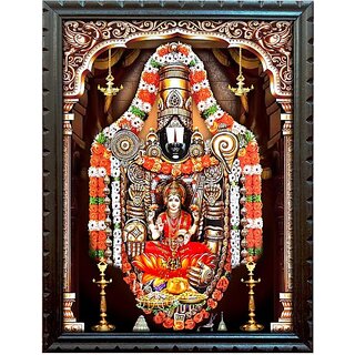                       Mperor God Venkateswara Swamy With Lakshmi Photo # Wood Frame # Size(14.5 X 10.7 ) (Black) Religious Frame                                              