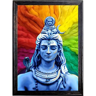                       Mperor Loard Shiva Digital Reprint Wwith Original Palm Wood Frame 13.1 Inch X 9.8 Inch Painting Religious Frame                                              