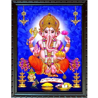                      Mperor Lord Ganesh Digital Reprint With Wood Frame(13.4 X 10.4)Inch Religious Frame                                              