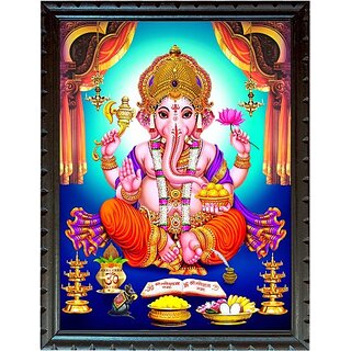                       Mperor Lord Ganesh Digital Reprint With Wood Frame(13.4 X 10.4)Inch Religious Frame                                              