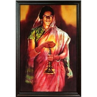                       Mperor Lady With Lamp Digital Reprint With Lamination And Wood Frame, Size( 13.2 X19.6 Inch) Digital Reprint 19.6 Inch X 13.2 Inch Painting  Religious Frame                                              