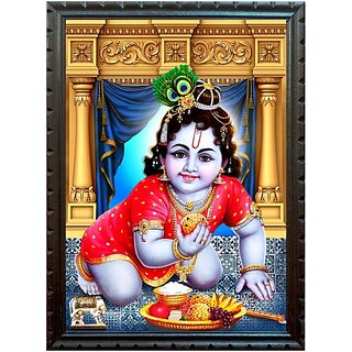                       Mperor God Krishna Digital Reprint With Wood Frame (10 X 14) Religious Frame                                              