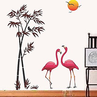                      Decals Design  and Flamingos and Bamboo at Sunset and Wall Sticker (PVC Vinyl 90 cm x 60 cm Multicolour)                                              