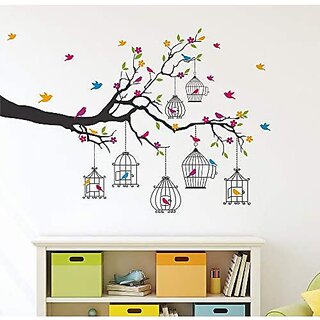                       Solimo PVC Vinyl Wall Sticker for Living Room (Birdie House Ideal Size on Wall - 133 cm x 90 cm) Multicolour                                              