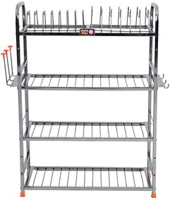 Decoration World Stainless Steel 2,3, 4 Shelf Wall Mount Kitchen  Rack Plate  Cutlery Stand 31X22x10 Inch