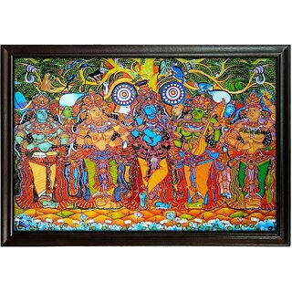                       mperor Lord Krishna Mural Painting laminated Print With Wood Frame (17.4 X 11.4)inch Digital Reprint 11.4 inch x 17.4 inch Painting ()                                              