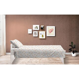 COTTON CANDY 200 TC Cotton Single Floral Bedsheet (Pack of 1, Orange, pastel blue and yellow)