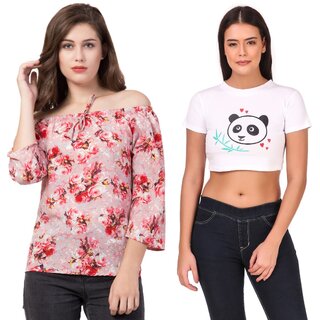                       Combo of 2, One Party Wear OFF Shoulder TOP and One Crop TOP 170 GSM With Bio Wash Fabric.                                              